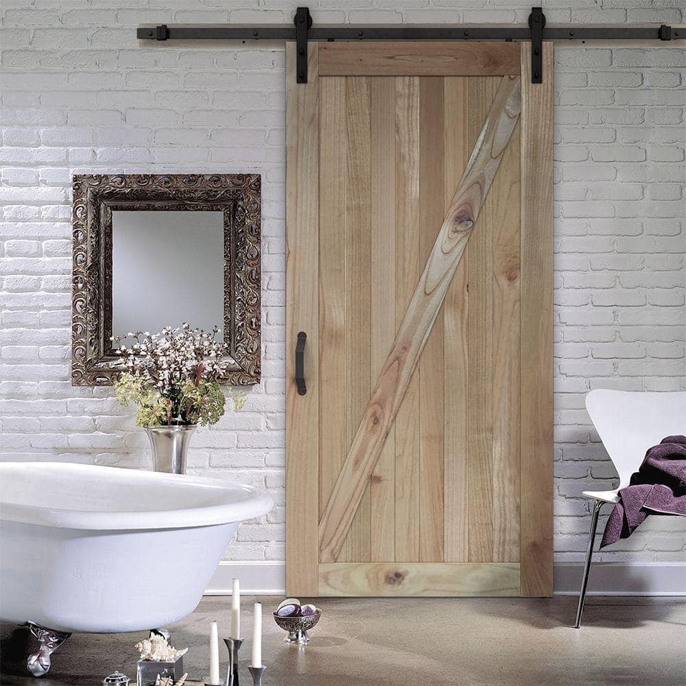 JELD-WEN 36 in. x 84 in. Rustic Unfinished Wood Sliding Barn Door with Hardware Kit - Image 2
