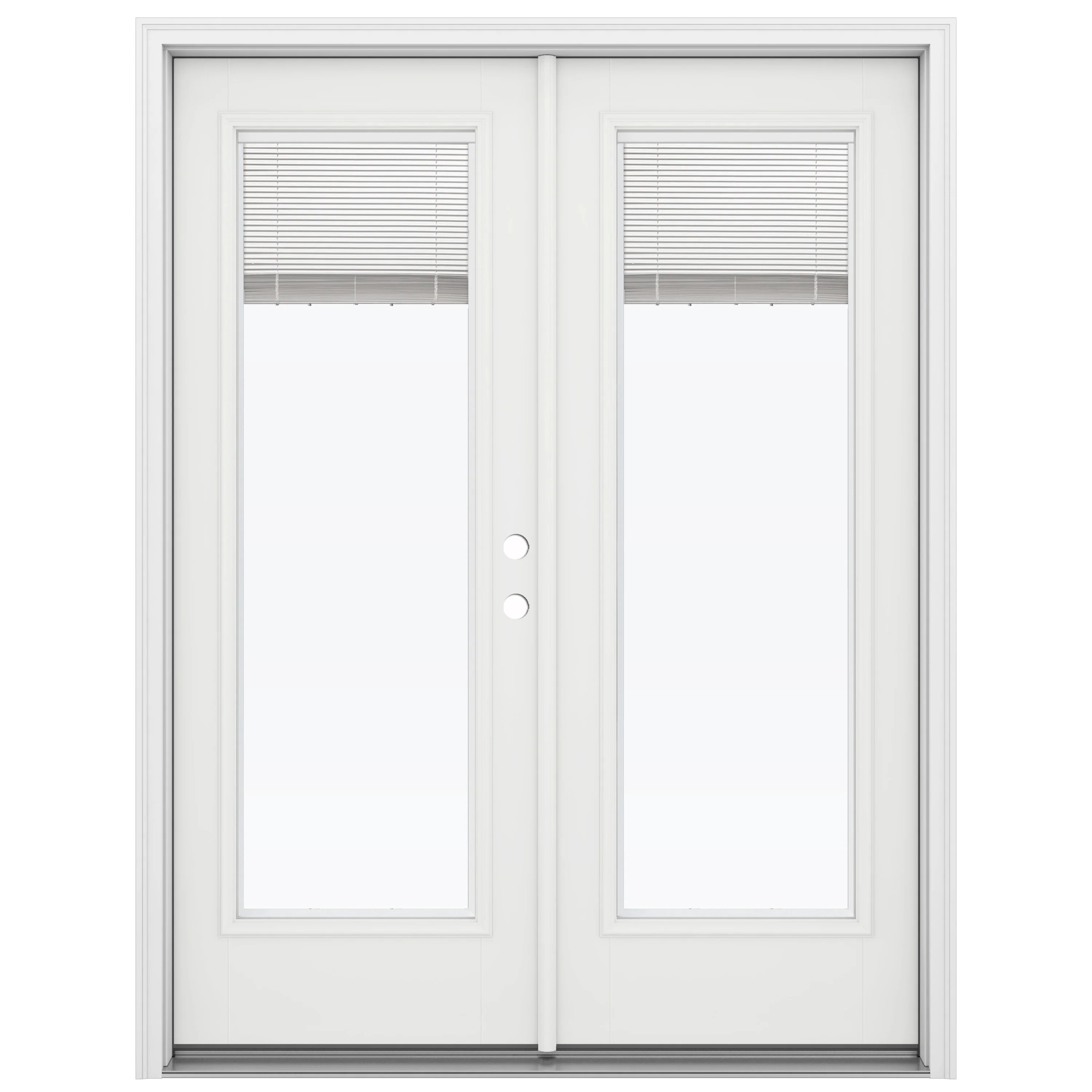 JELD-WEN 60-in x 80-in 4-9/16-in Low-E Blinds-Between-the-Glass Primed Fiberglass French Left-Hand Inswing Double Patio Door (Brickmould Included)