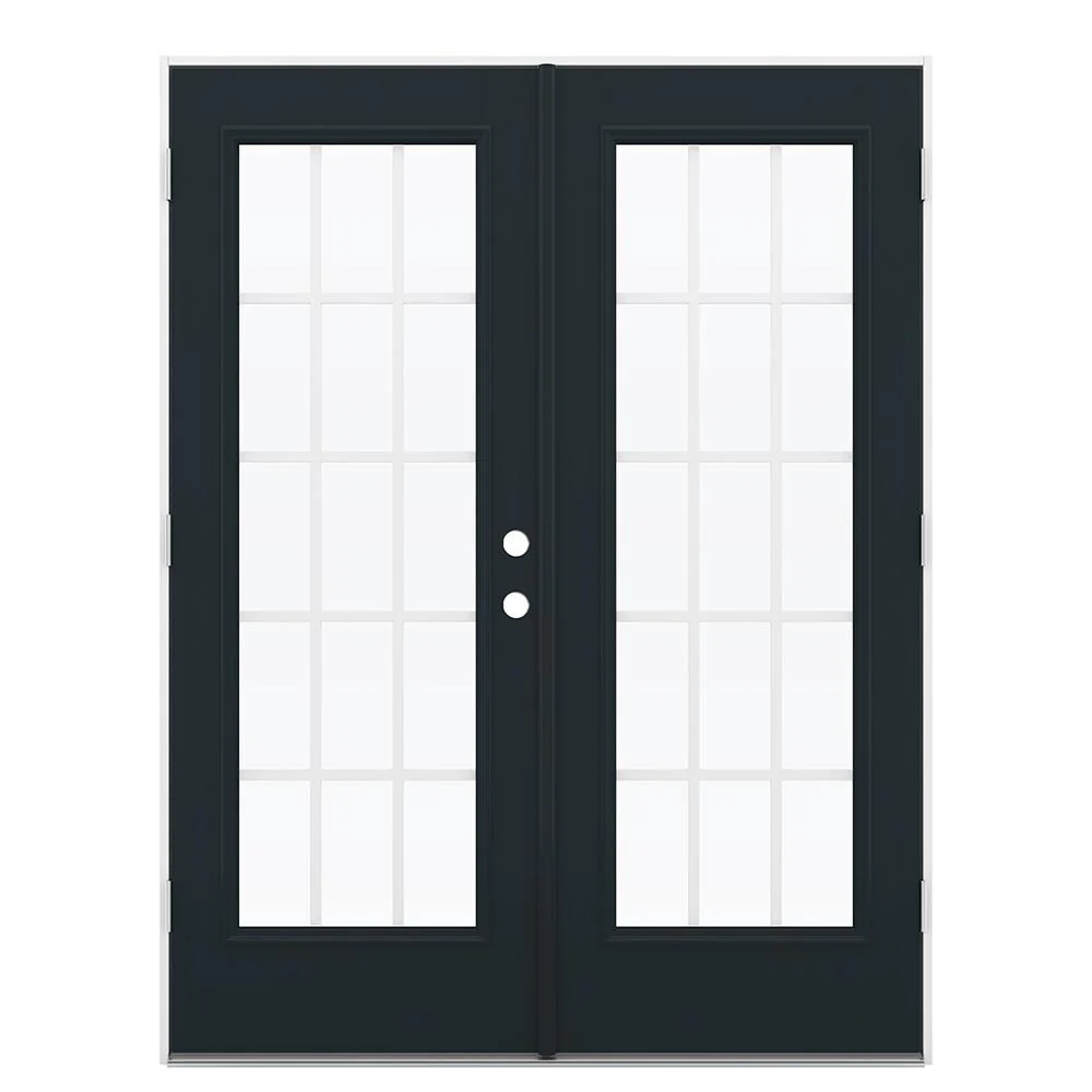 JELD-WEN 60-in x 80-in 4-9/16-in Low-E Eclipse Fiberglass French Right-Hand Outswing Double Patio Door