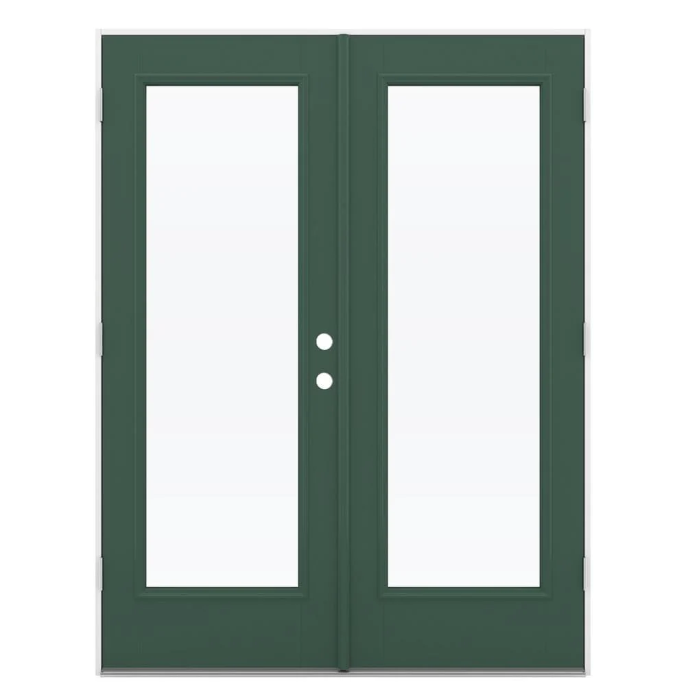 JELD-WEN 60-in x 80-in 4-9/16-in Low-E Evergreen Fiberglass French Right-Hand Outswing Double Patio Door