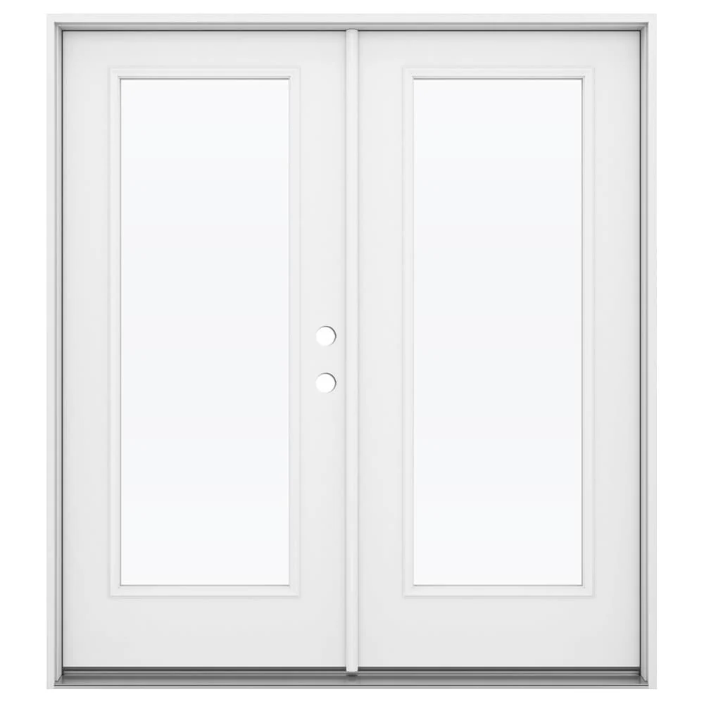JELD‑WEN 60-in x 80-in 4-9/16-in Low‑E Primed Steel French Left-Hand Inswing Double Patio Door with Brickmould