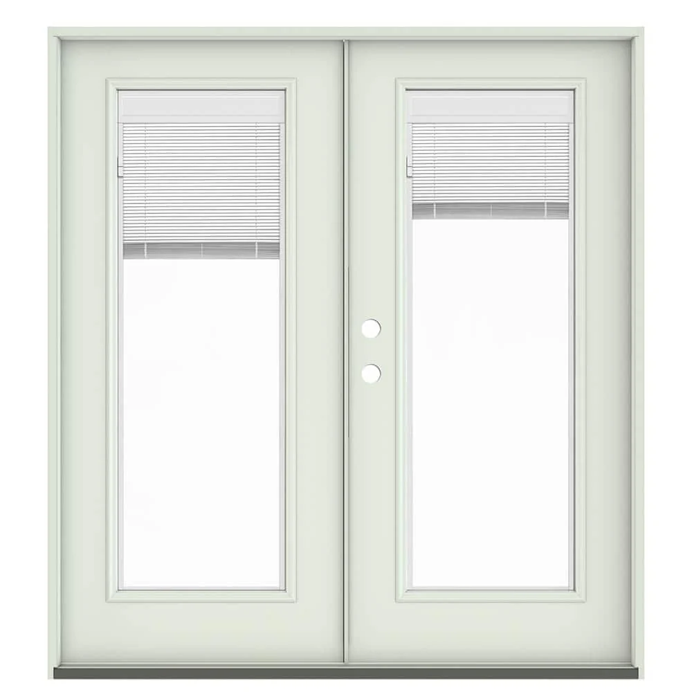JELD-WEN 60 in. x 80 in. Right-Hand Outswing Low-E 1-Lite Primed Fiberglass Double Prehung Patio Door with Internal Blinds - Image 2