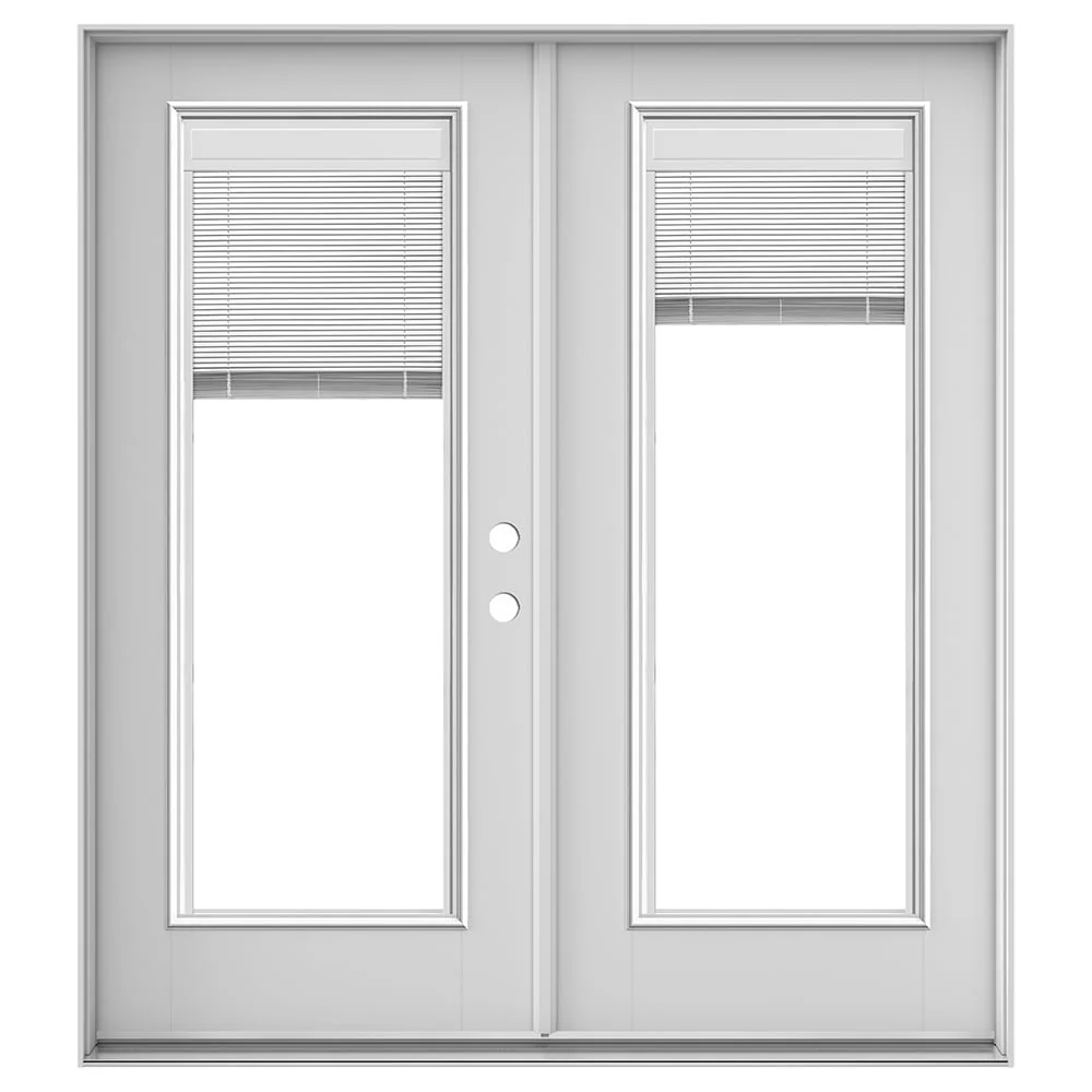 JELD-WEN 72-in x 80-in 4-9/16-in Jamb Low-E Blinds-Between-the-Glass Primed Fiberglass French Left-Hand Inswing Double Patio Door
