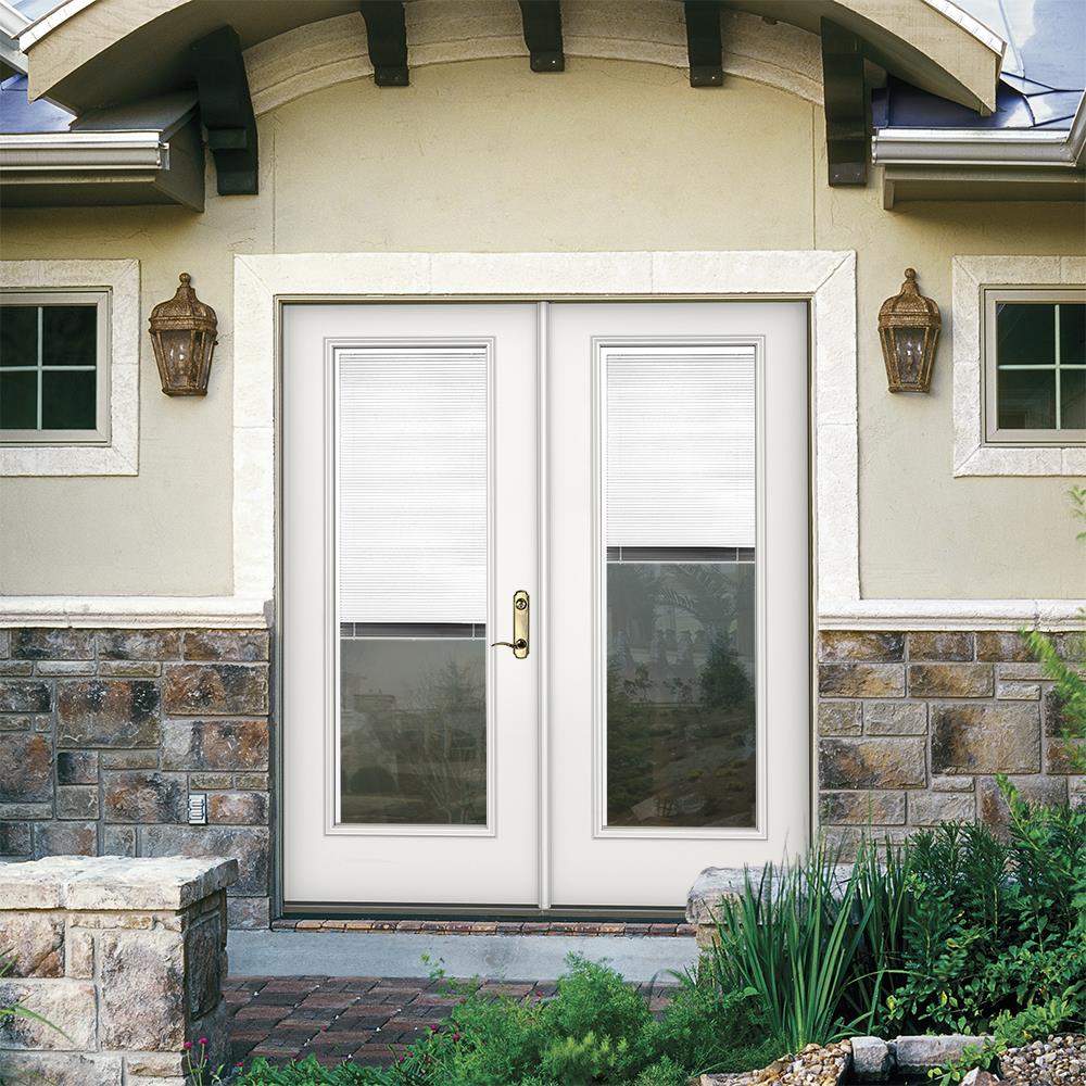 JELD-WEN 72-in x 80-in 4-9/16-in Jamb Low-E Blinds-Between-the-Glass Primed Fiberglass French Left-Hand Inswing Double Patio Door - Image 3