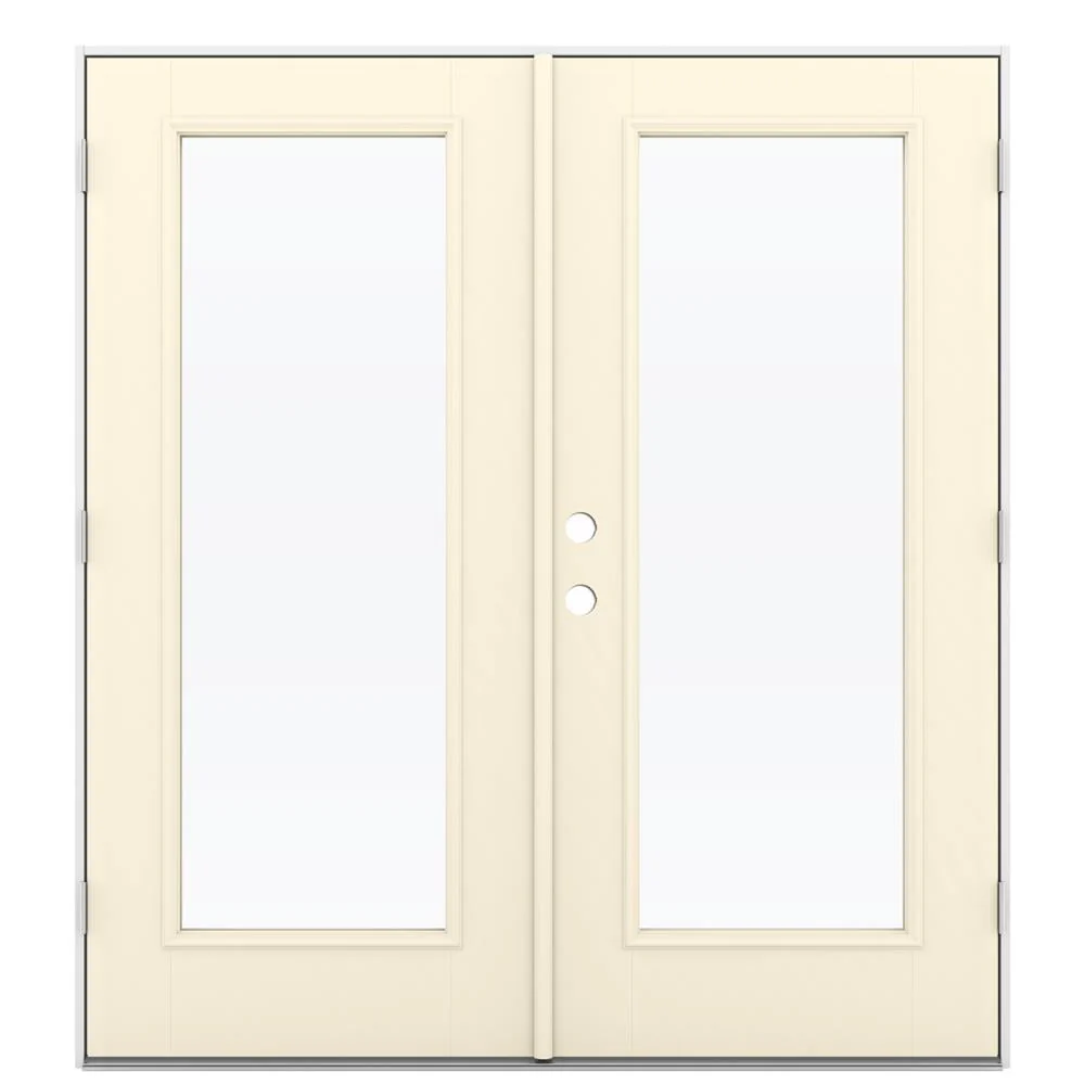 JELD-WEN 72-in x 80-in 4-9/16-in Low-E Bisque Fiberglass French Left-Hand Outswing Double Patio Door