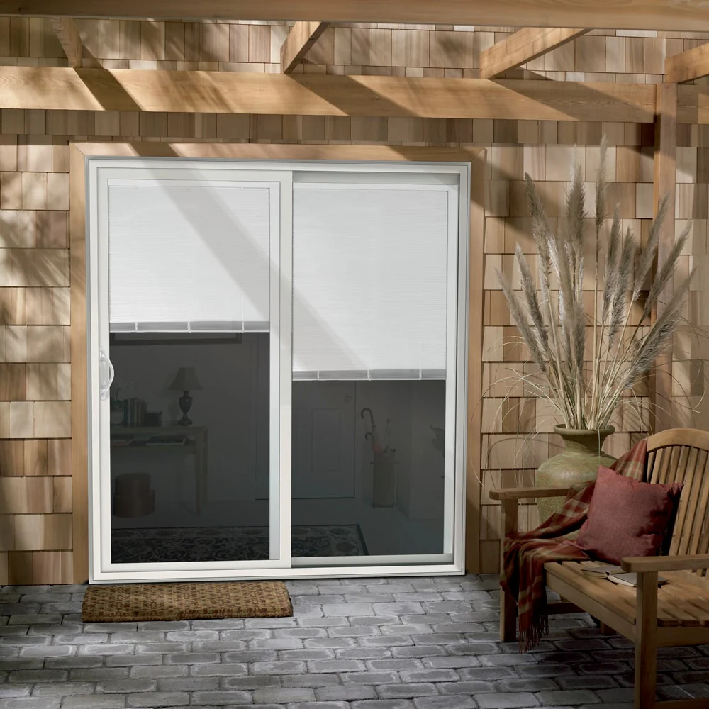 JELD-WEN 72-in x 80-in 4-9/16-in Low‑E Blinds‑Between‑Glass White Vinyl Left‑Hand Sliding Double Patio Door with Screen - Image 4