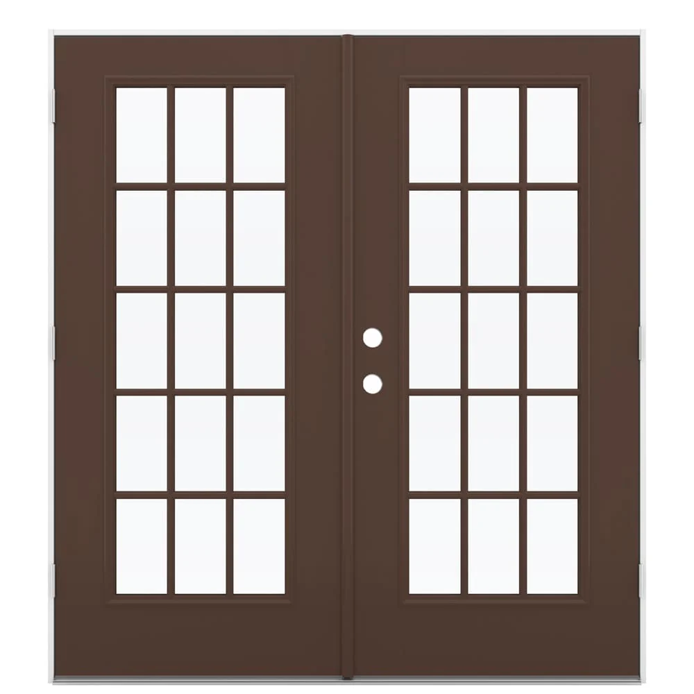 JELD-WEN 72-in x 80-in 4-9/16-in Low-E Dark Chocolate Fiberglass French Left-Hand Outswing Double Patio Door