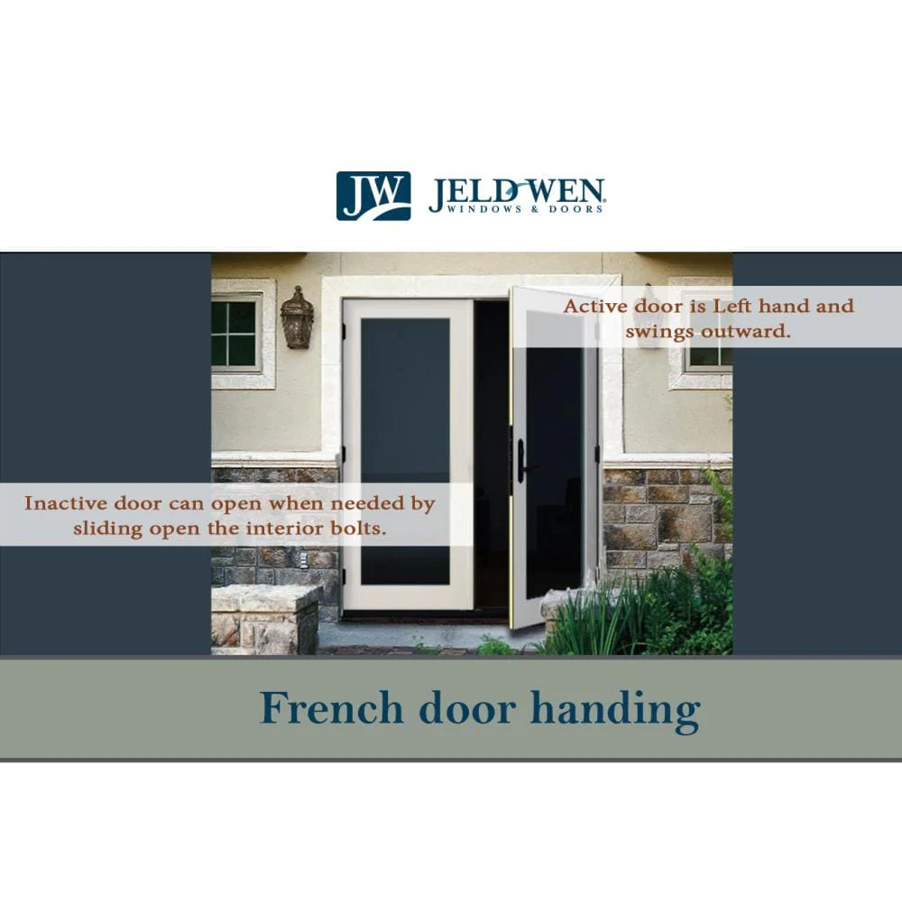 JELD-WEN 72-in x 80-in 4-9/16-in Low-E Dark Chocolate Fiberglass French Left-Hand Outswing Double Patio Door - Image 5