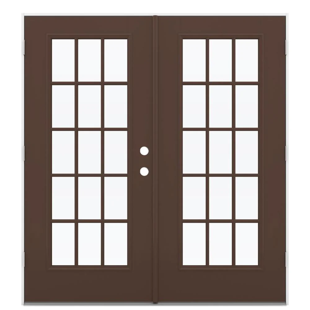 JELD-WEN 72-in x 80-in 4-9/16-in Low-E Dark Chocolate Fiberglass French Right-Hand Outswing Double Patio Door