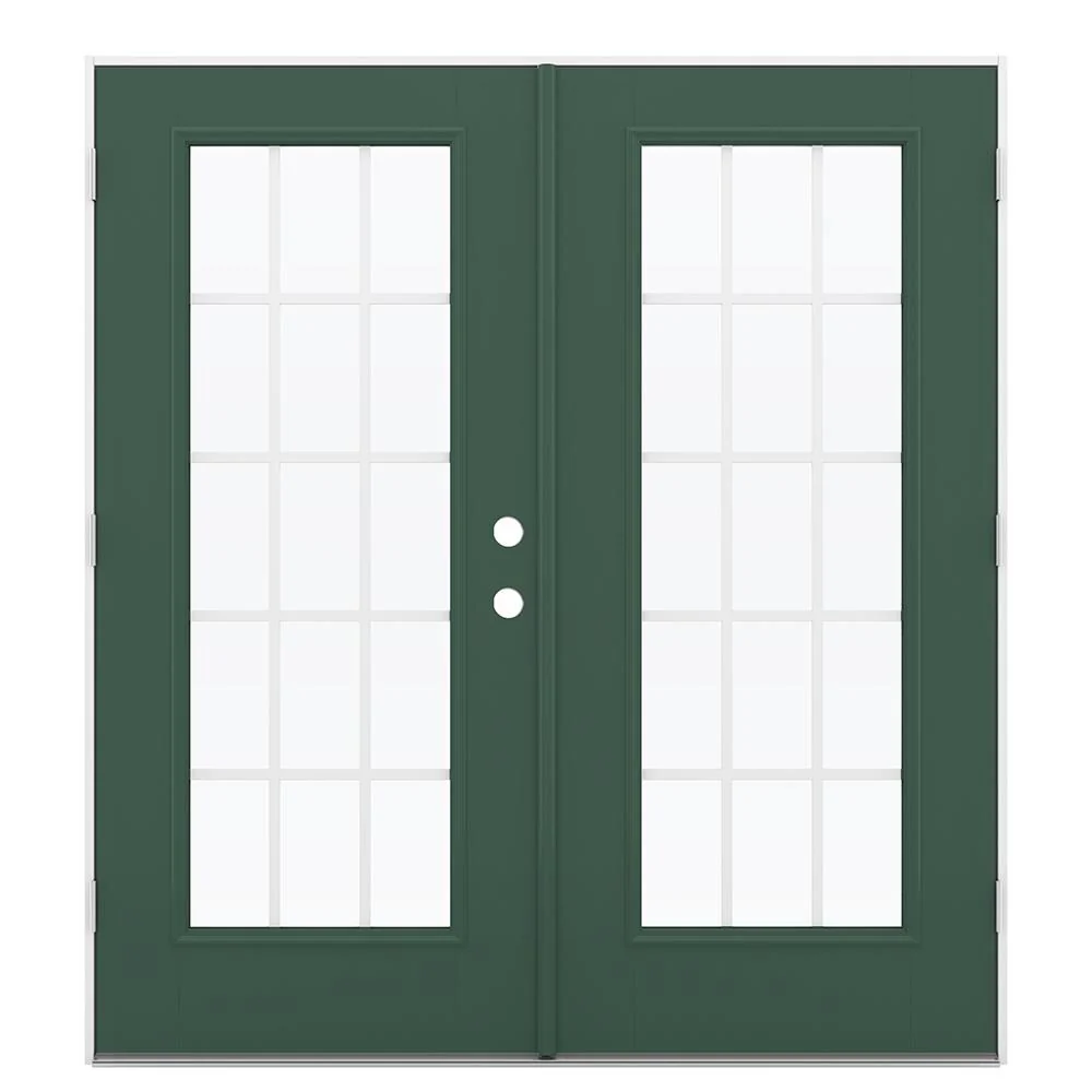 JELD-WEN 72-in x 80-in 4-9/16-in Low-E Evergreen Fiberglass French Right-Hand Outswing Double Patio Door