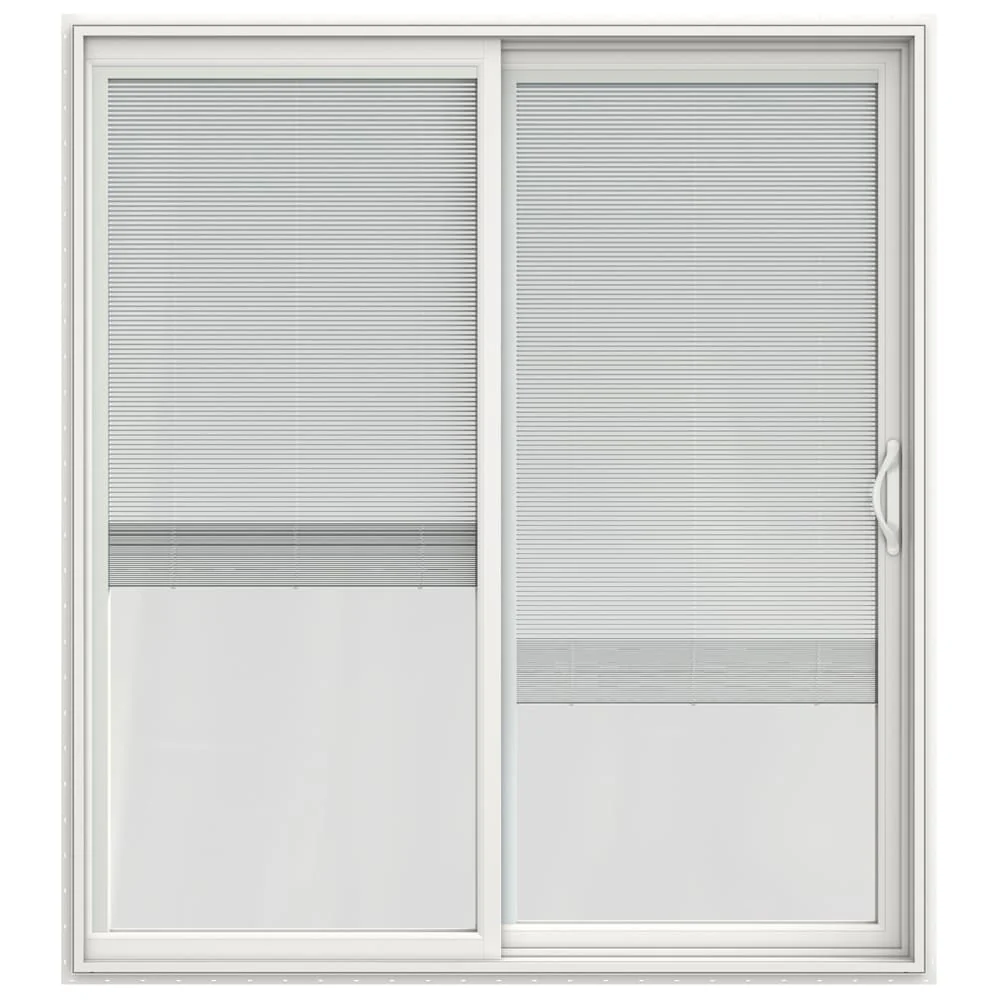 JELD-WEN 72-in x 80-in 4-9/16-in Low-E Insulating Blinds-Between-the-Glass White Vinyl Right-Hand Sliding Double Patio Door