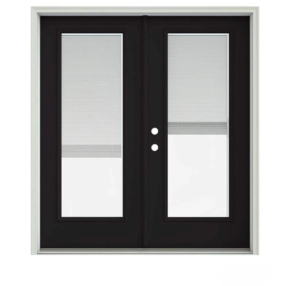 JELD-WEN 72 in. x 80 in. Black Painted Steel Right-Hand Inswing Full Lite Glass Stationary/Active Patio Door