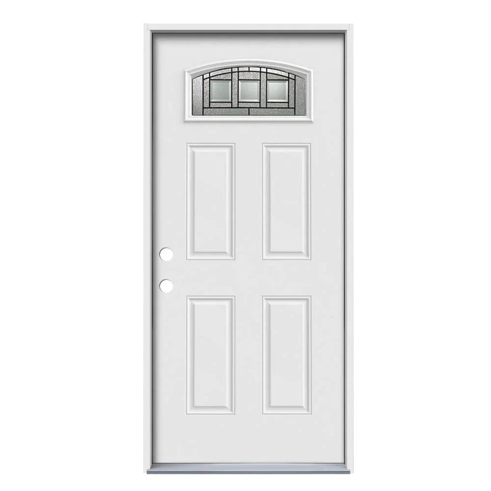 JELD-WEN Craftsman 36-in x 80-in Steel 1/4 Lite Right-Hand Inswing Primed Prehung Single Front Door