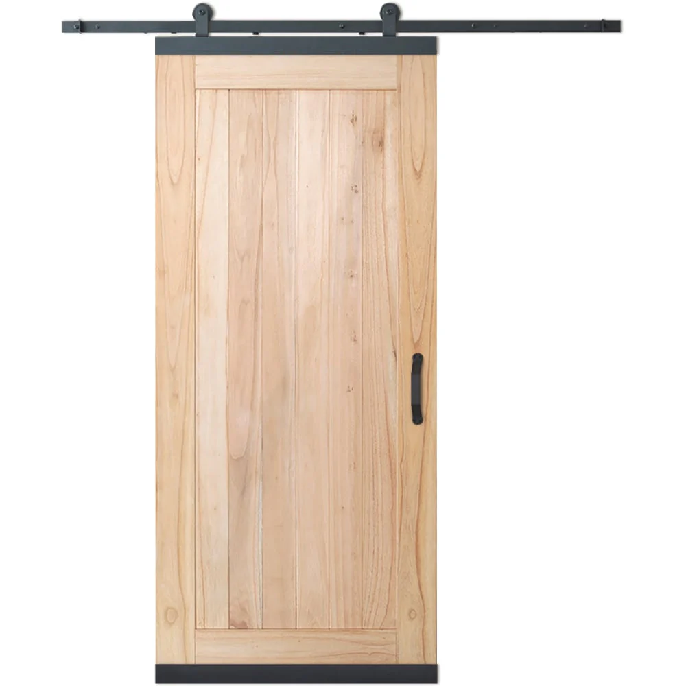 JELD-WEN DesignGlide 36-in x 80-in Unfinished K-Frame White Cedar Wood Single Barn Door with Matte Black Hardware