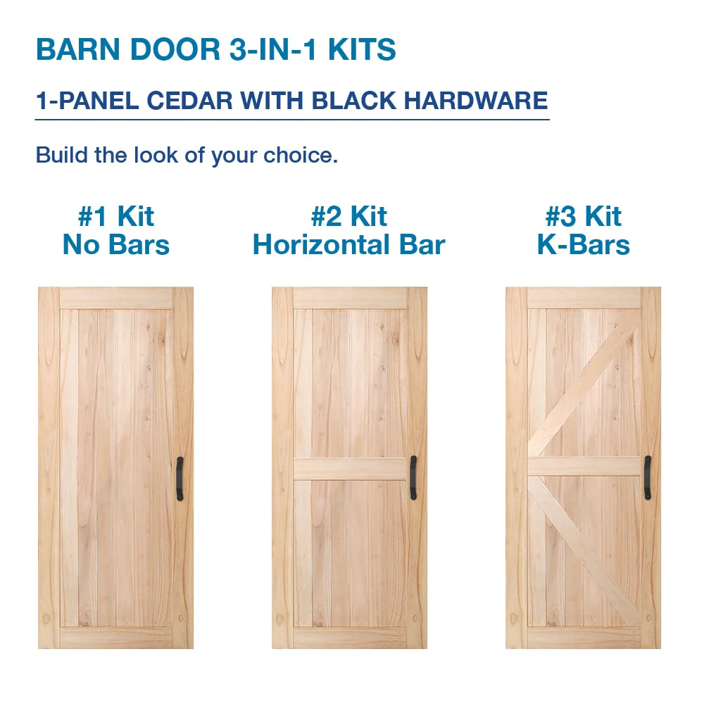 JELD-WEN DesignGlide 36-in x 80-in Unfinished K-Frame White Cedar Wood Single Barn Door with Matte Black Hardware - Image 3