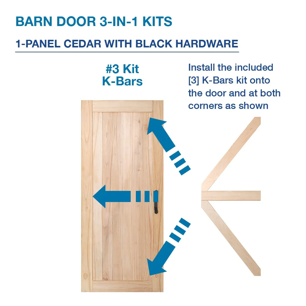 JELD-WEN DesignGlide 36-in x 80-in Unfinished K-Frame White Cedar Wood Single Barn Door with Matte Black Hardware - Image 5