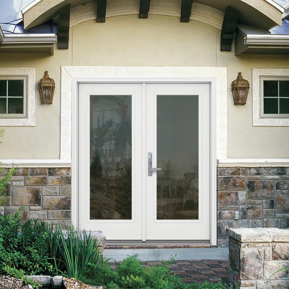 JELD-WEN F-3500 72-in x 80-in 4-9/16-in Jamb Primed Fiberglass French Right-Hand Inswing Double Patio Door with Low-E Glass, Brickmould Included - Image 3
