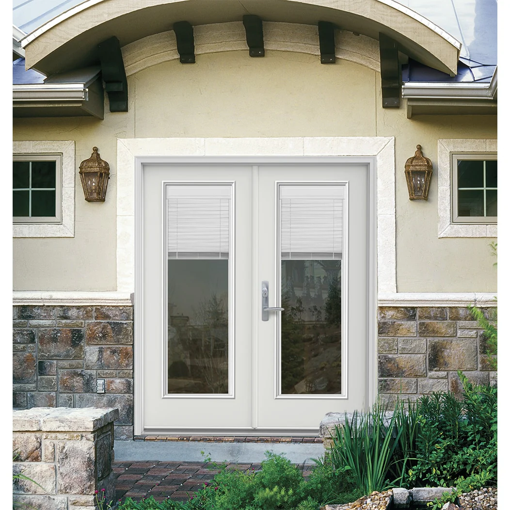 JELD-WEN F-3500 72-in x 80-in x 4-9/16-in Primed Fiberglass French Patio Door, Right-Hand Inswing, Low-E Tempered Glass with Blinds (Brickmould Included) - Image 2
