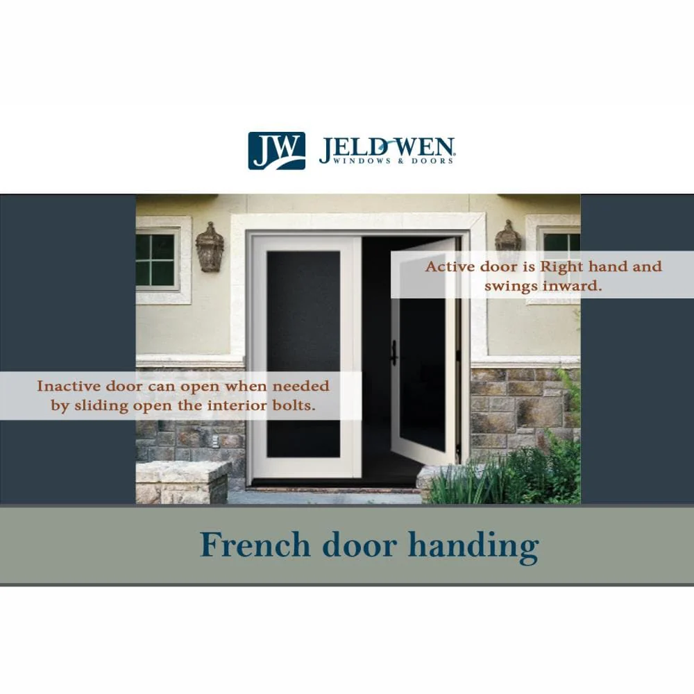 JELD-WEN F-3500 72-in x 80-in x 4-9/16-in Primed Fiberglass French Patio Door, Right-Hand Inswing, Low-E Tempered Glass with Blinds (Brickmould Included) - Image 4