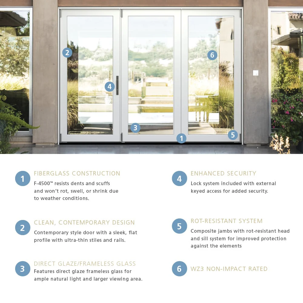 JELD-WEN F-4500 108-in x 80-in x 5-5/8-in Jamb Primed Fiberglass Right-Hand 3-Panel Folding Patio Door with Low-E Tempered Glass (Screen Included) - Image 5
