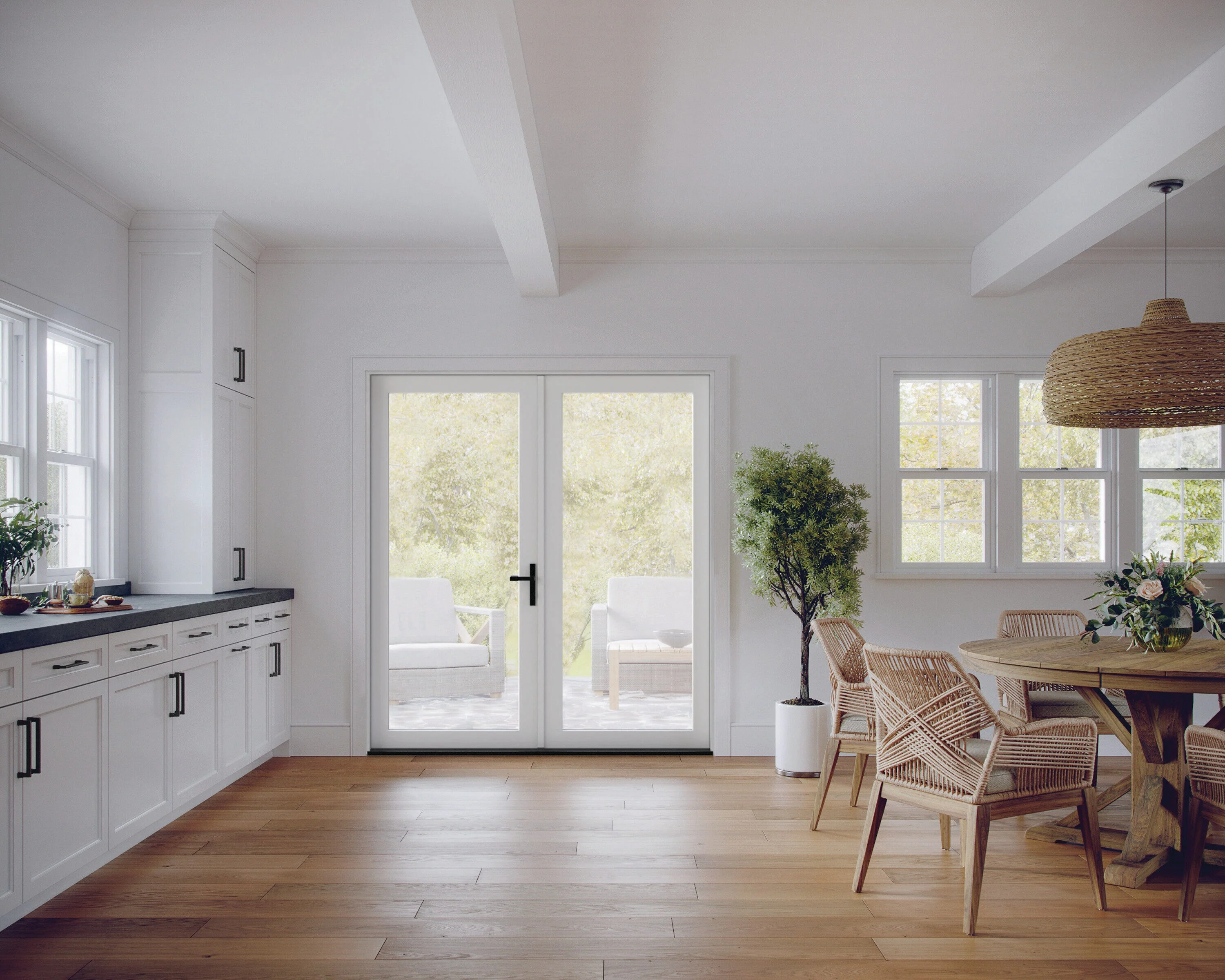 JELD-WEN F-4500 72-in x 80-in x 4-9/16-in Low-E Primed Fiberglass French Left-Hand Outswing Double Patio Door - Image 3