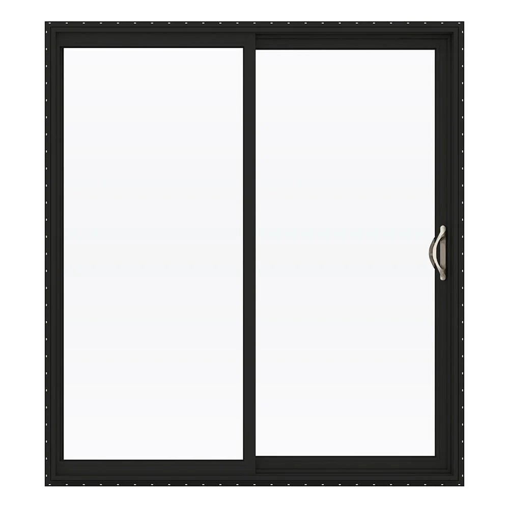 JELD-WEN FiniShield V-2500 72-in x 80-in, 4-9/16-in Jamb Bronze Vinyl Right-Hand Sliding Double Patio Door with Low-E Argon Glass and Screen