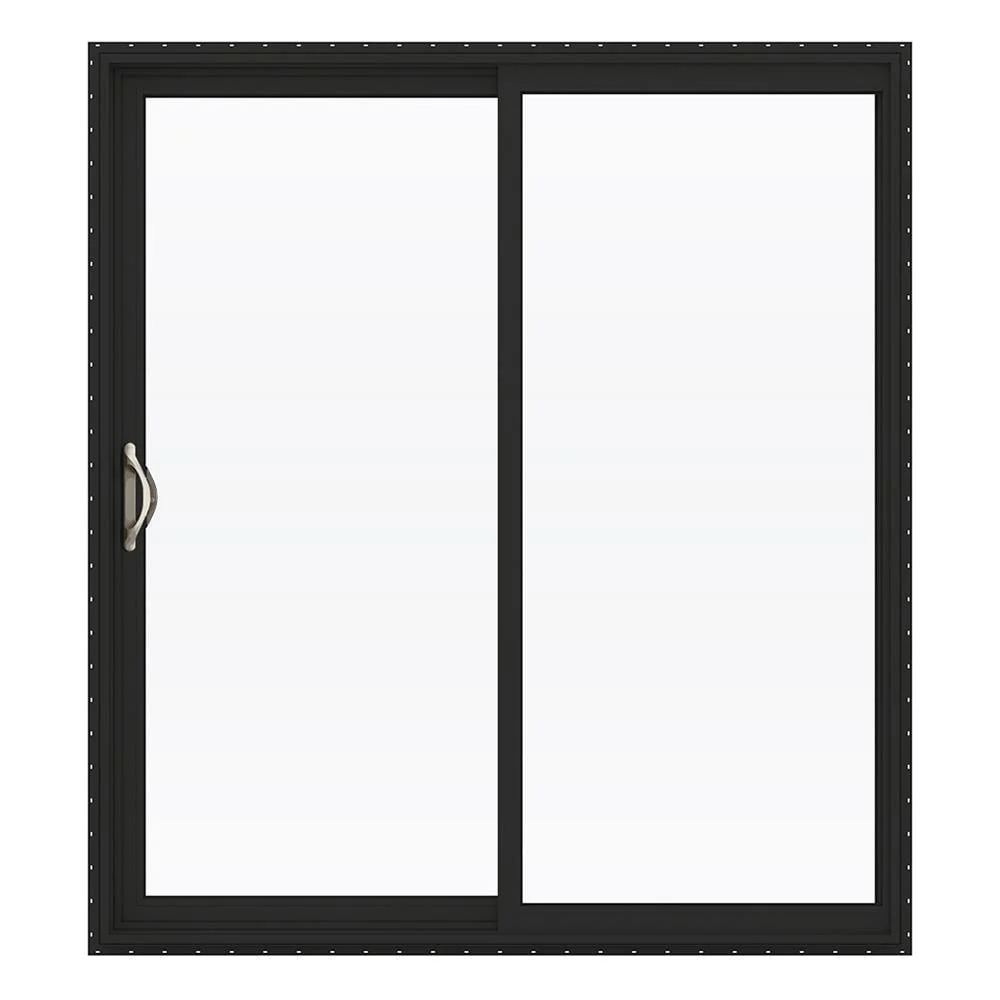 JELD-WEN FiniShield V-2500 72-in x 80-in 4-9/16-in Low-E Argon Bronze Vinyl Left-Hand Sliding Double Patio Door with Screen
