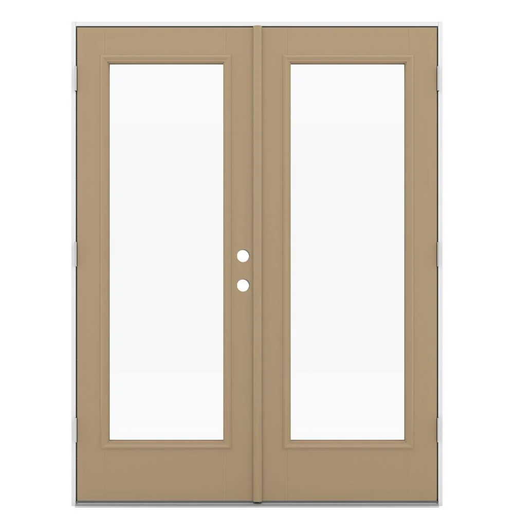 JELD-WEN French 60-in x 80-in 4-9/16-in Low-E Warm Wheat Fiberglass Right-Hand Outswing Double Patio Door