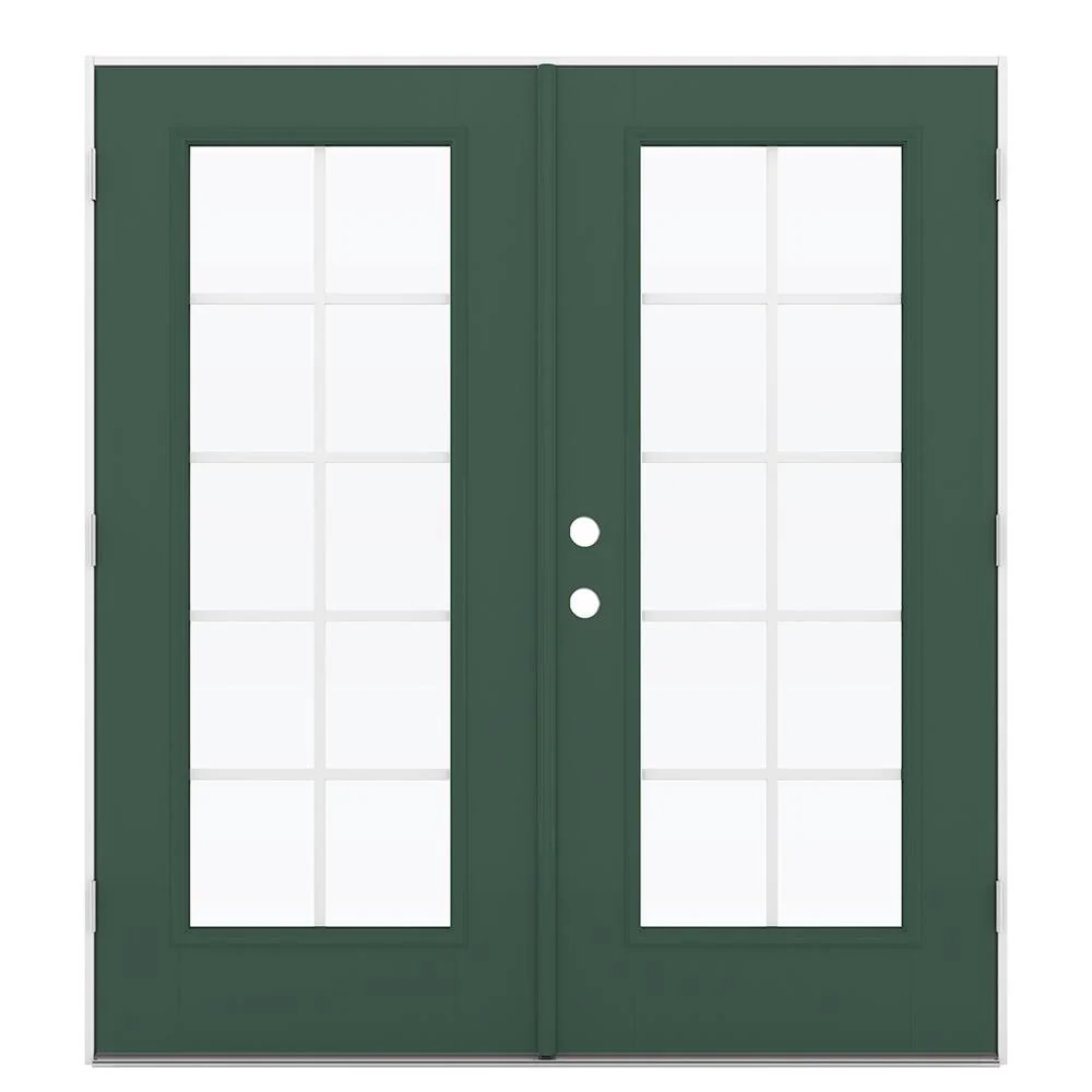 JELD-WEN French 72-in x 80-in 4-9/16-in Low-E Evergreen Fiberglass French Left-Hand Outswing Double Patio Door