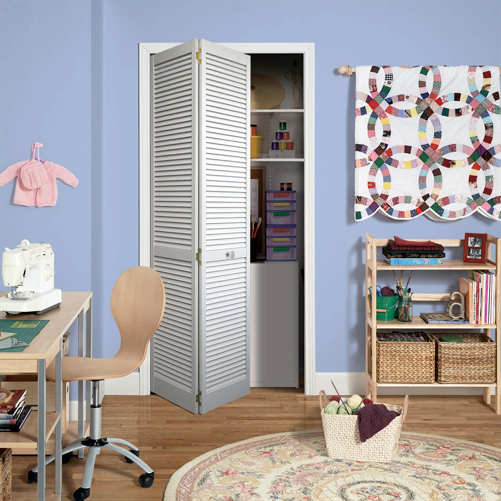 JELD-WEN Louver 24-in x 80-in Primed Pine Wood Bifold Closet Door, Full Louver Panel (Hardware Included) - Image 5
