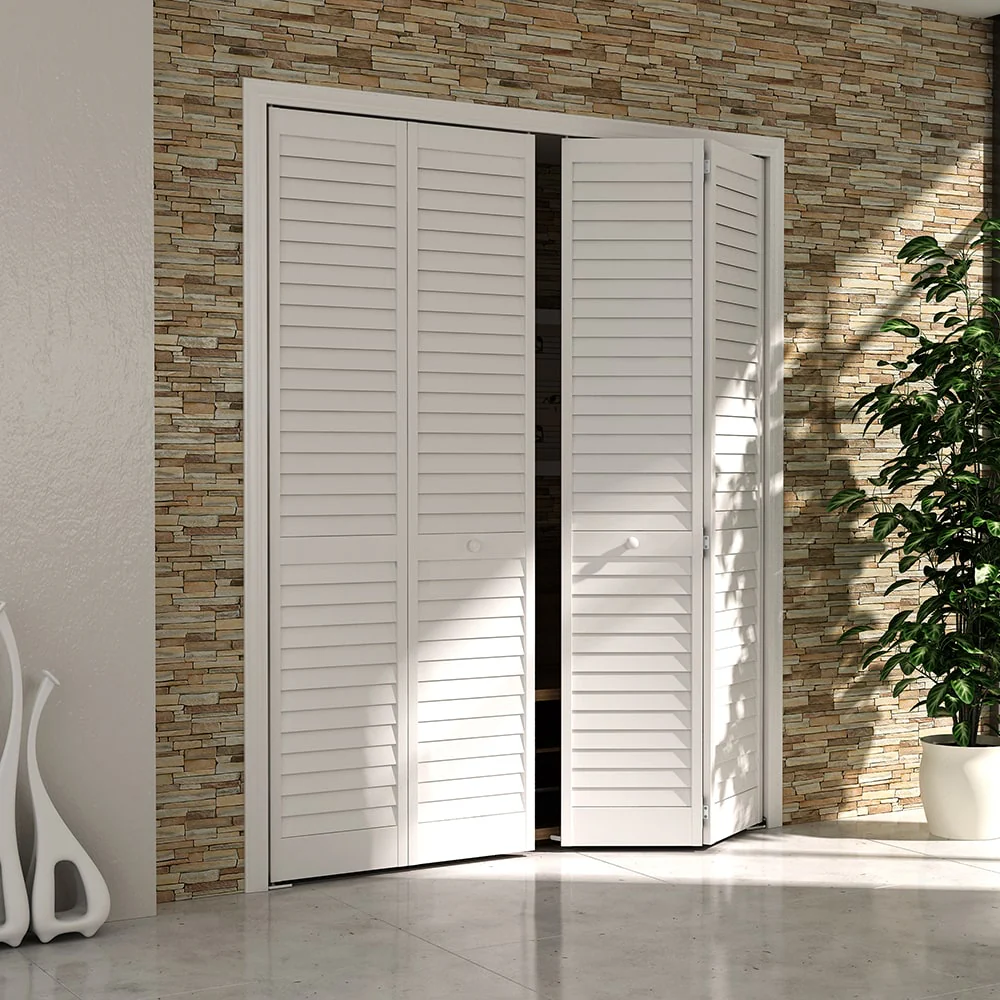 JELD-WEN Louver 24-in x 80-in Primed Pine Wood Bifold Closet Door, Full Louver Panel (Hardware Included) - Image 6