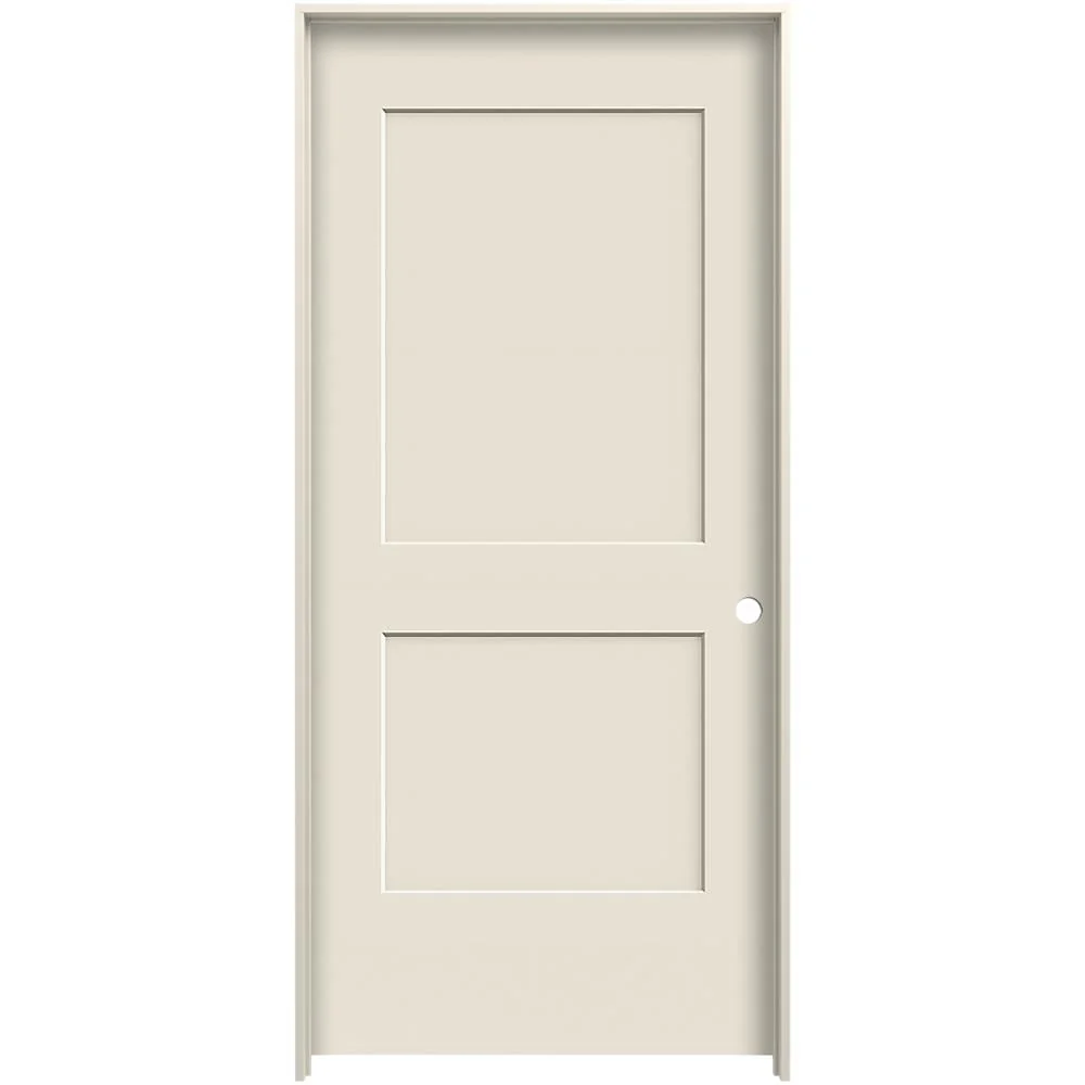 JELD-WEN Monroe 32-in x 80-in Primed 2-Panel Square Solid Core Molded Composite Left-Hand Single Prehung Interior Door with Flat Jamb