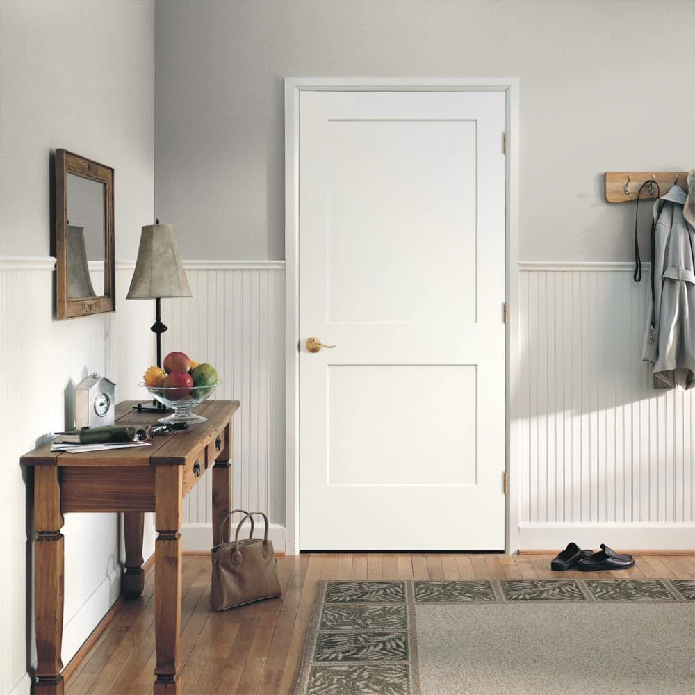 JELD-WEN Monroe 32-in x 80-in Primed 2-Panel Square Solid Core Molded Composite Left-Hand Single Prehung Interior Door with Flat Jamb - Image 2