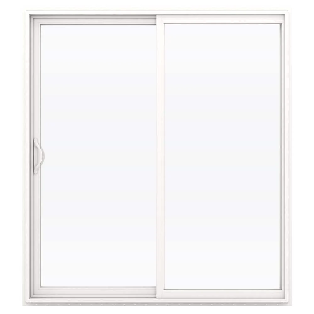 JELD-WEN V-2500 72-in x 80-in 4-9/16-in Jamb White Vinyl Sliding Universal Double Patio Door with Low‑E Argon Glass