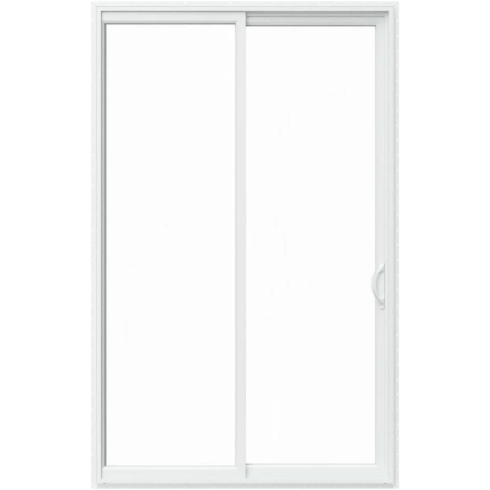 JELD-WEN V-2500 96-in x 80-in x 4-9/16-in Jamb White Vinyl Right-Hand Sliding Double Patio Door with Low-E Glass, Screen Included