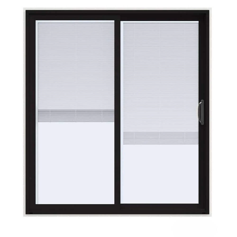 JELD-WEN V-4500 72 in. x 80 in. Contemporary Black FiniShield Vinyl Right-Hand Full Lite Sliding Patio Door with Internal Blinds