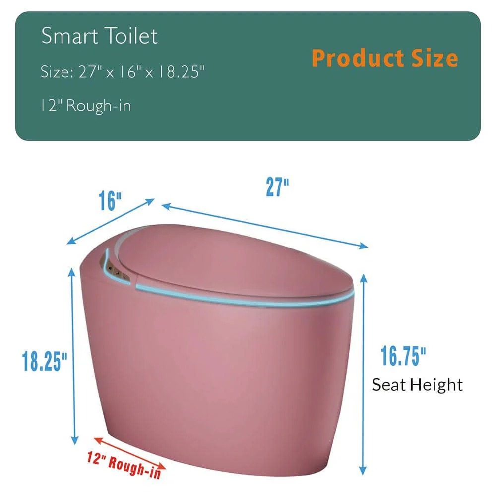 JimsMaison Elongated Bidet Toilet 1.28 GPF Pink with Automatic Features - Image 2