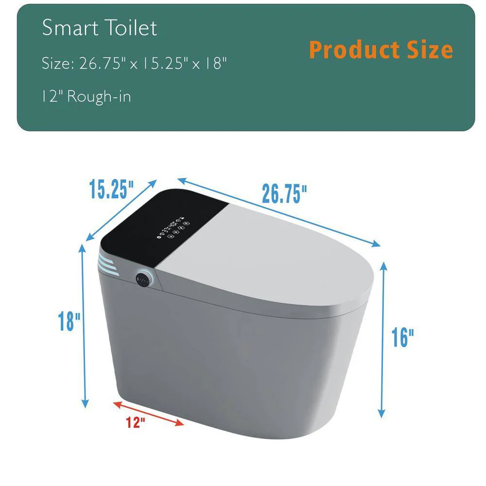 JimsMaison Elongated Bidet Toilet 1.28 GPF with Auto Flush, Heated Seat in White - Image 2