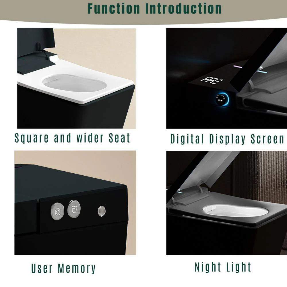 JimsMaison Square Bidet Toilet 1.28 GPF Matte Black with Auto Flush and Heated Seat - Image 5