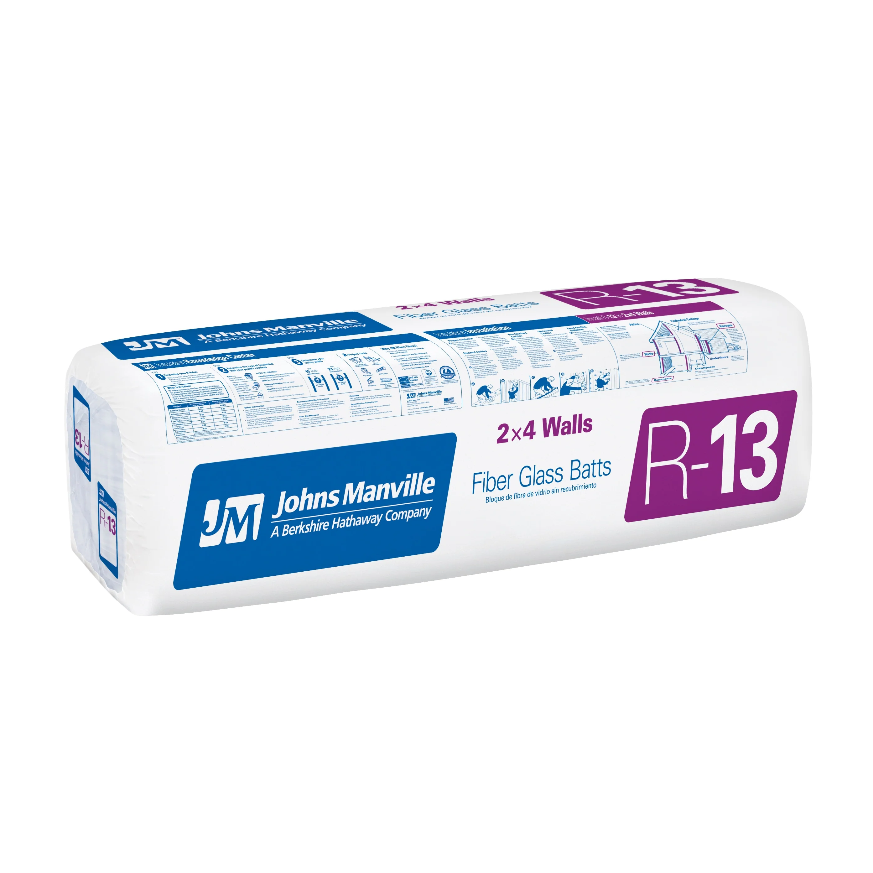 JM R-13 Unfaced Fiberglass Batt Insulation, 23 in W x 93 in L, 163.94 sq ft