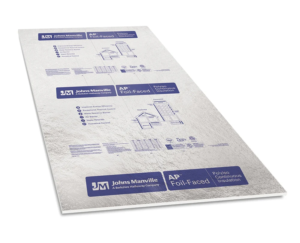 Johns Manville AP Foil-Faced Polyisocyanurate Board Insulation, R-2.9, 0.5-in x 4-ft x 8-ft