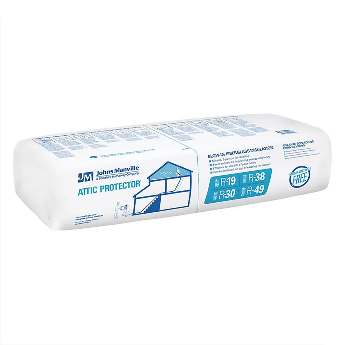 Johns Manville Attic Protector R-19 Fiberglass Blown-In Insulation, Sound Barrier, 109-sq ft Coverage per 25.2-lb Bag