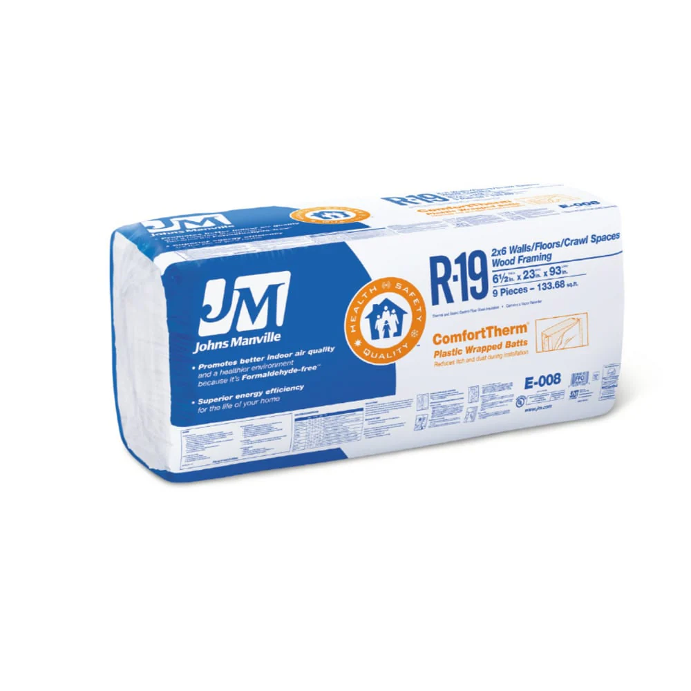 Johns Manville (JM) ComfortTherm R-19 Encapsulated Fiberglass Batt Insulation, 23 in x 93 in, 133.68 sq ft