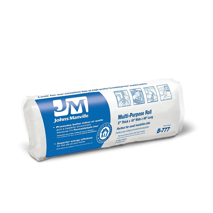 Johns Manville Multi-Purpose Unfaced Fiberglass Roll Insulation, 5.33-sq ft, 16-in W x 4-ft L, 2-in Thick, Multi-pack