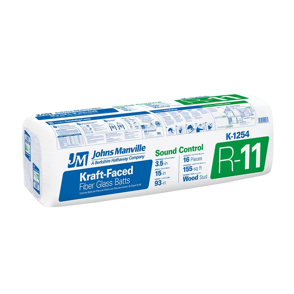 Johns Manville R-11 Kraft-Faced Fiberglass Batt Insulation, 155-sq ft Coverage, 15-in x 93-in, K1254S