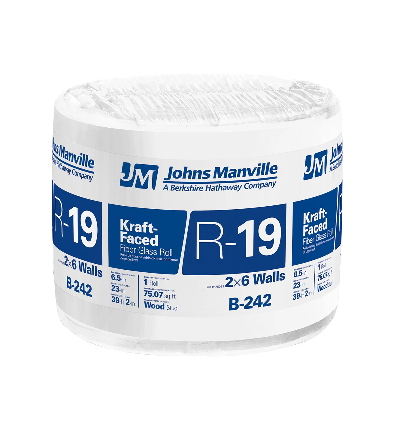 Johns Manville R-19 Kraft-Faced Fiberglass Roll Insulation, 75.07-sq ft Coverage, 23-in W x 39.16-ft L, Multi-Pack (B242S)