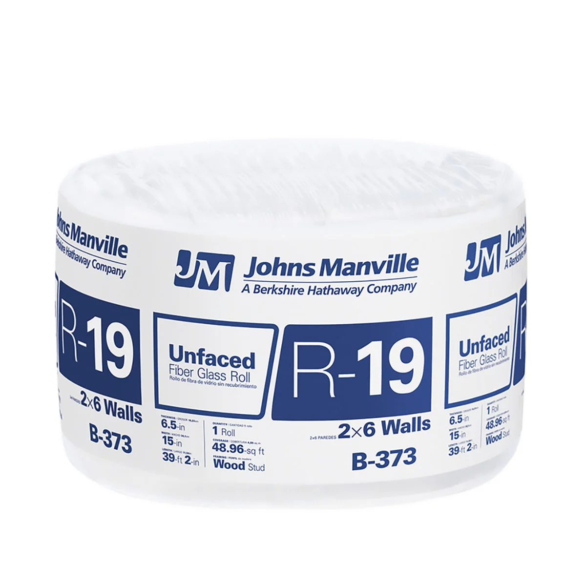 Johns Manville R-19 Unfaced Fiberglass Roll Insulation, 48.96-sq ft Coverage (15-in W x 39.16-ft L) – Multi-Pack, B373S