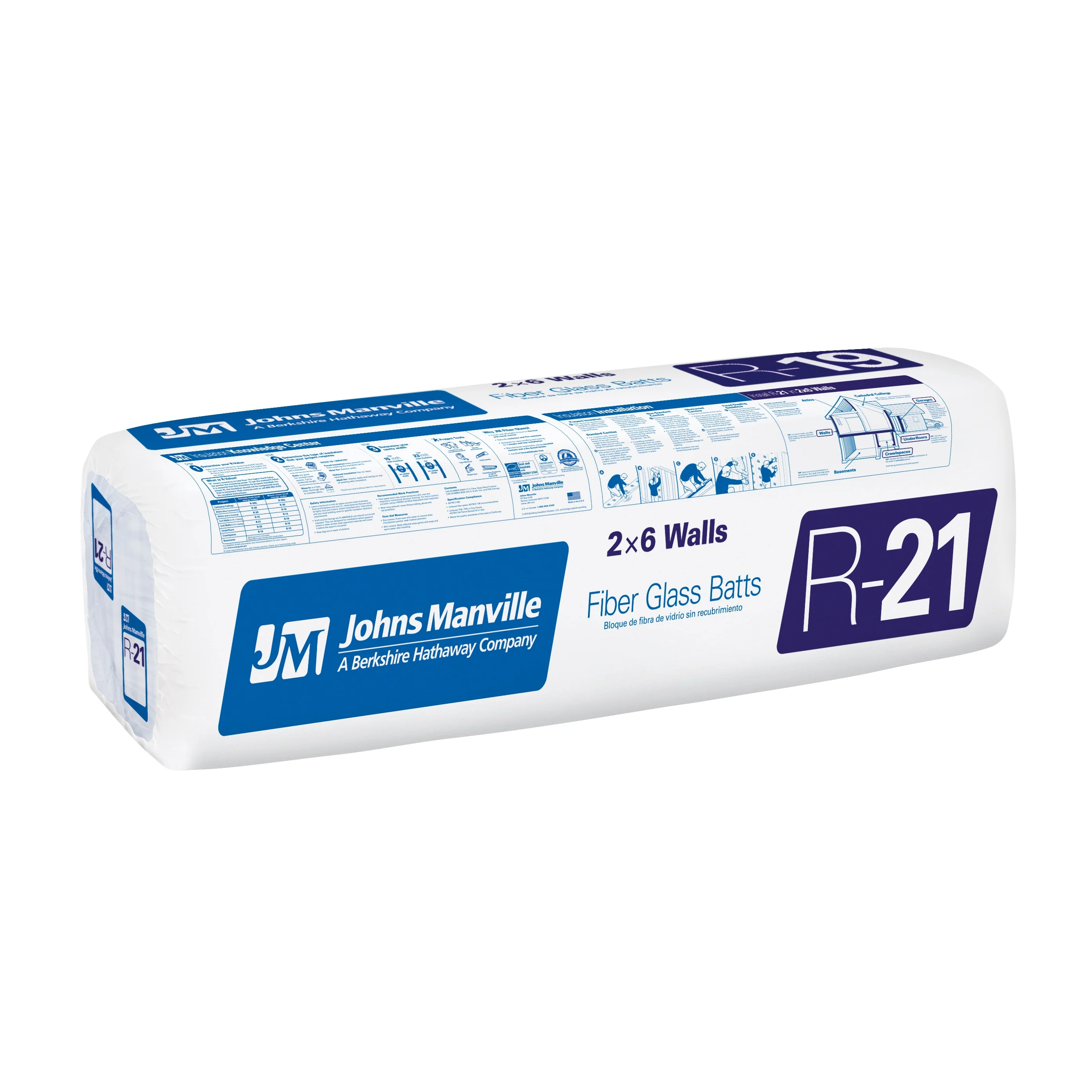 JM R-21 Unfaced Fiberglass Batt Insulation – 15 in x 105 in, 76.56 sq ft (2x6 Walls)