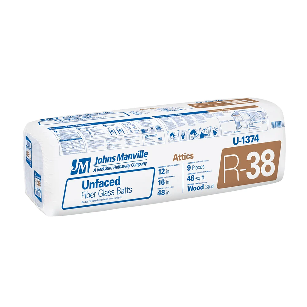 Johns Manville R-38 Attic Unfaced Fiberglass Batt Insulation, 48-sq ft Coverage (16-in W x 48-in L)