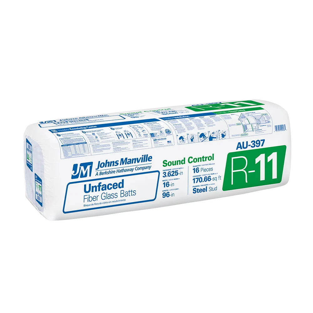 JM R-11 Unfaced Fiberglass Batt Insulation for Steel Studs, 16 in x 96 in x 3-5/8 in, 170.66 sq ft